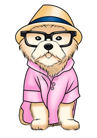 Photo for Cute puppy with hat and glasses cartoon illustration - Royalty Free Image