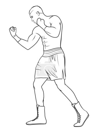 Boxer stehend, Vektor Outline Illustration, Gestaltungselement, Malbuchseite