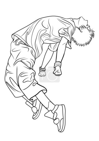 breakdancer chico en stand-up, ilustración de contorno vectorial, elemento de diseño, página del libro para colorear