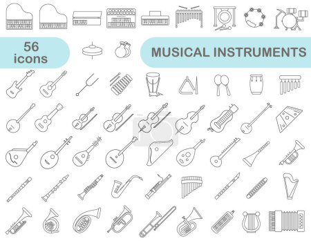 Téléchargez les illustrations : Ensemble simple d'instruments de musique en ligne mince. Images de divers instruments de musique. SPE 10. - en licence libre de droit