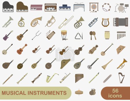 Téléchargez les illustrations : Un ensemble simple d'instruments de musique colorés. Images de divers instruments de musique. SPE 10. - en licence libre de droit