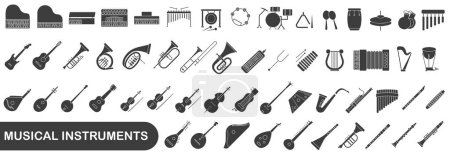 Illustration for A simple set of dark hollow musical instruments. Images of various musical instruments. EPS 10. - Royalty Free Image
