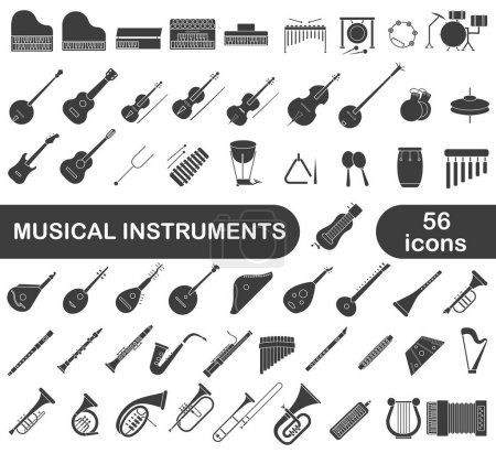 Téléchargez les illustrations : Un ensemble simple d'instruments de musique creux et sombres. Images de divers instruments de musique. SPE 10. - en licence libre de droit
