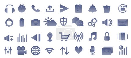 Illustration for A set of commonly used vector icons. Organizer icons in a light blue gradient. - Royalty Free Image