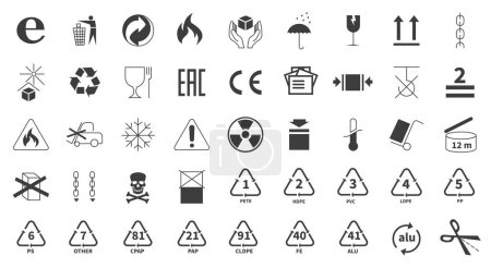 Illustration for A set of packaging symbols for transportation, storage and product information. - Royalty Free Image