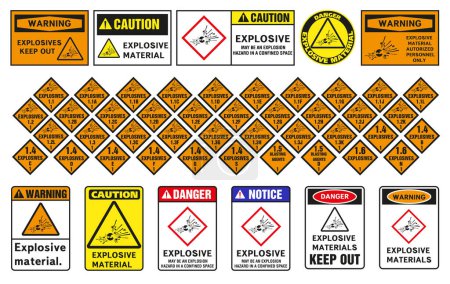 Illustration for Explosives warning sign, warning symbol. Class 1 warning label. - Royalty Free Image