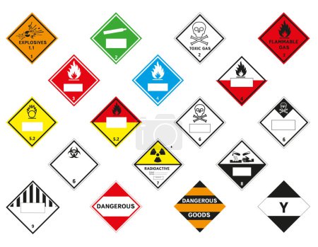 Vector signs for marking dangerous goods. For marking boxes and crates. EPS 10.
