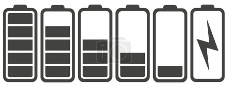 Illustration pour Charges de batterie en noir. Indicateur de charge de batterie icônes, graphiques vectoriels. SPE 10. - image libre de droit