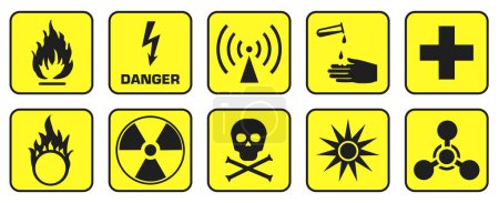 Illustration for Different classes of danger. Signs of physical danger. Danger signs. Vector graphics. EPS 10. - Royalty Free Image
