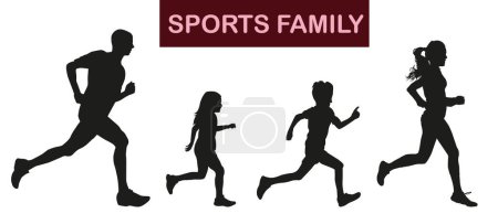 Family running silhouettes. Designed on a white background. Graphic vector. EPS 10.