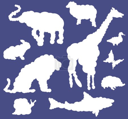 Illustration for Vector clouds in the form of animals. Cartoon drawn on a blue background. EPS 10. - Royalty Free Image