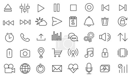 Illustration for Icons are always needed. Music and image settings interface. Set of linear vector icons. EPS 10. - Royalty Free Image