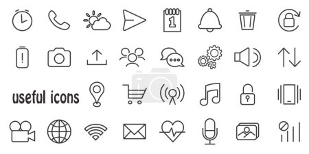 Illustration for Music and image settings interface. Icons are always needed. Set of linear vector icons. EPS 10. - Royalty Free Image