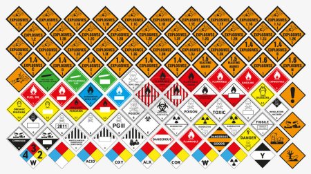 Ilustración de Signos de mercancías peligrosas. Señal de advertencia. Iconos de transporte de peligro. EPS 10. - Imagen libre de derechos