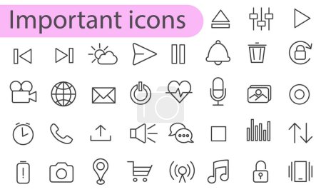 Illustration for Icons are always needed. Music and image settings interface. Set of linear vector icons. EPS 10. - Royalty Free Image