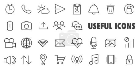 Illustration for Badges are always needed. Set of linear vector icons. Music and image settings interface. EPS 10. - Royalty Free Image