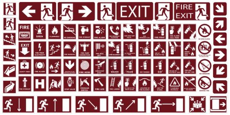 Fire evacuation signs. Signs of action during a fire accident. Fire signs. EPS 10.