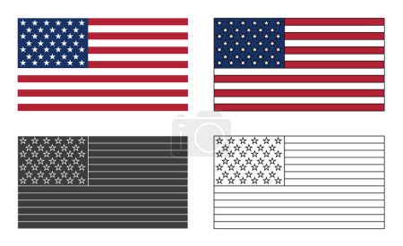 American flag set. Vector image of American flag. Vector illustration of the USA flag. EPS 10.