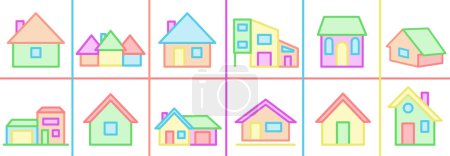 Lumineuse collection d'icônes de maison. Maisons et cabanes. Cabanes vectorielles. SPE 10.