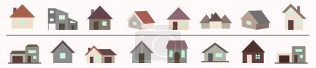 Illustration for Houses and huts, color icons. A collection of icons of houses. Vector huts. EPS 10. - Royalty Free Image