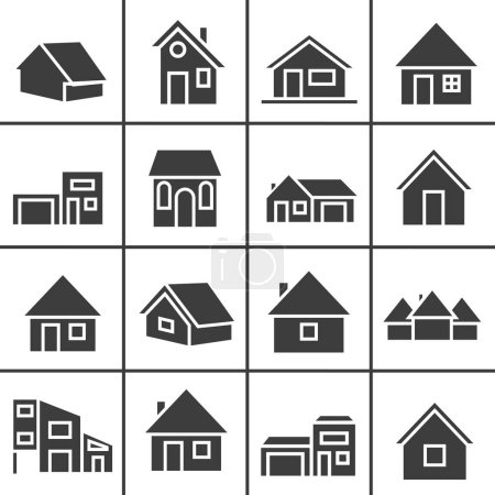 Illustration for Collection of dark house icons. Houses and huts. Vector huts. EPS 10. - Royalty Free Image