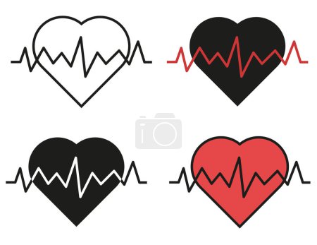 Téléchargez les illustrations : Ensemble d'éléments de conception cardiogramme. Cardiogrammes d'un cœur sain et d'un mauvais cœur. Palpitations. SPE 10. - en licence libre de droit