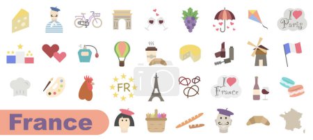 Ilustración de Iconos vectoriales de color sobre Francia. Bienvenido a Francia. Lugares de interés de Francia EPS 10. - Imagen libre de derechos