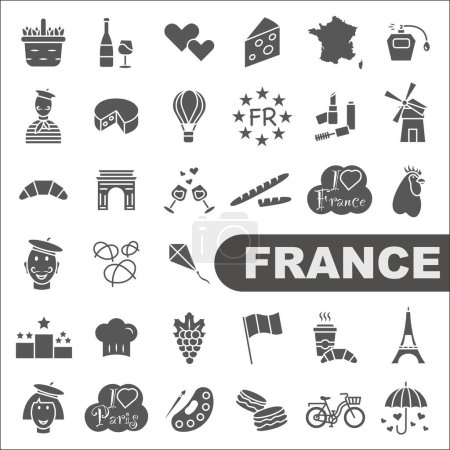 Ilustración de Bienvenido a Francia. Lugares de interés de Francia Iconos oscuros. Iconos vectoriales sobre Francia. EPS 10. - Imagen libre de derechos