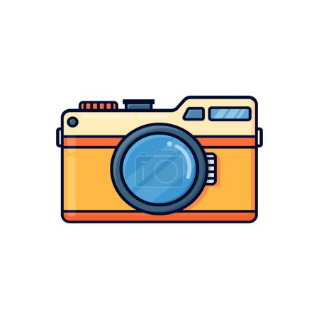Téléchargez les illustrations : Simple icône de la caméra couleur mignon dessin animé style de conception isolé par la couleur blanche - en licence libre de droit