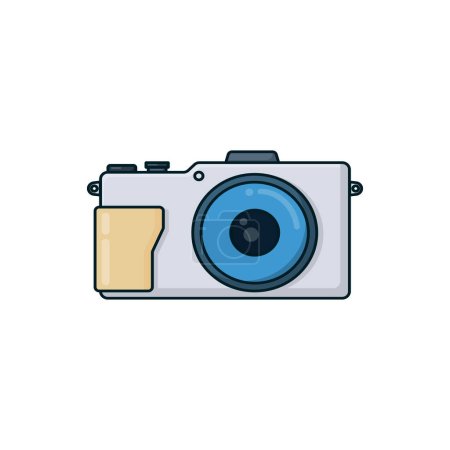 Téléchargez les illustrations : Simple icône de la caméra couleur mignon dessin animé style de conception isolé par la couleur blanche - en licence libre de droit