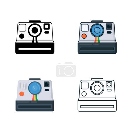 Téléchargez les illustrations : Ensemble d'icônes Polaroid Camera, dessin animé plat style minimaliste simple, isolé par un fond blanc - en licence libre de droit
