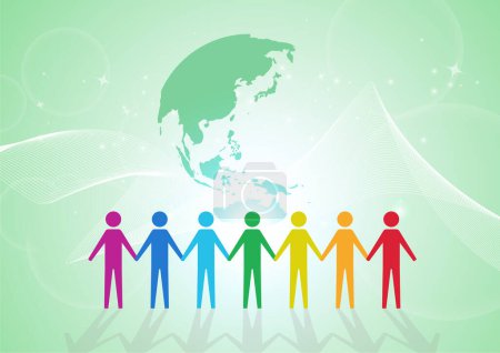 Illustration for Green earth image background with people holding hands - Royalty Free Image