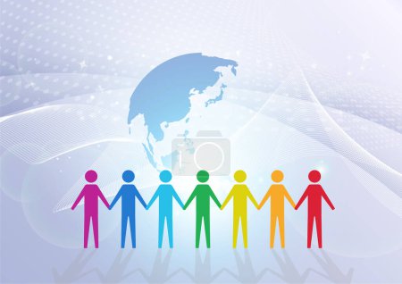 Illustration for Blue image background of people holding hands and the earth - Royalty Free Image