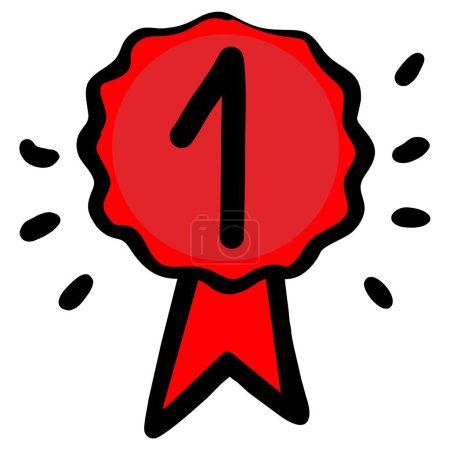 Das Symbol der roten Preisschleife auf dem ersten Platz. Illustration isoliert auf weißem Hintergrund.