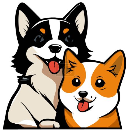 Téléchargez les photos : Illustration de deux chiens mignons. Cartoon style, Chien Corgi - en image libre de droit