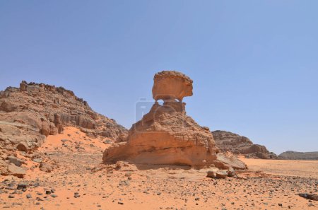 Photo for Rock formation with  in the Sahara desert, Algeria - Royalty Free Image