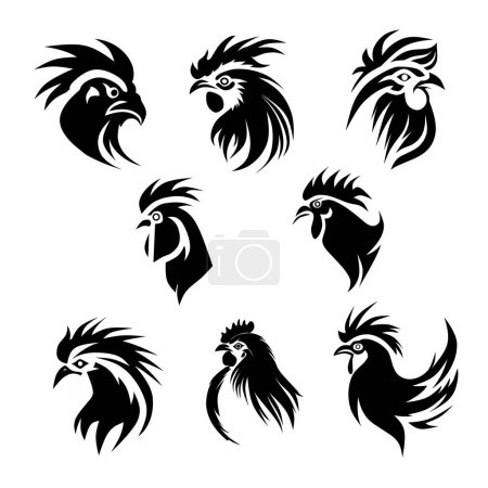 Téléchargez les photos : Coq noir et blanc collection de logo vectoriel sur fond blanc - en image libre de droit