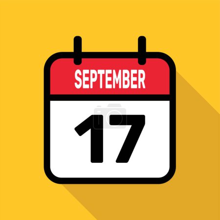 September 17. Calendar icon. Flat vector illustration with long shadow.