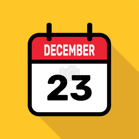 December 23 Calendar icon with long shadow. Flat style. Vector illustration.