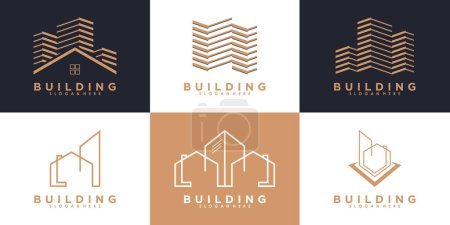 Téléchargez les illustrations : Ensemble de conception de logo de bâtiment avec modèle - en licence libre de droit