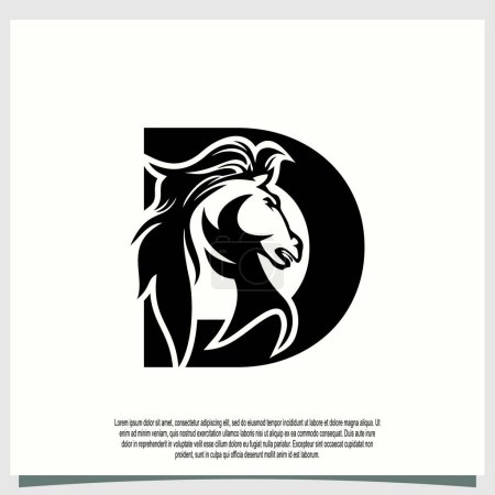 Téléchargez les illustrations : Conception de logo tête de cheval avec lettre initiale d concept moderne - en licence libre de droit