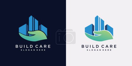 Illustration for Building logo design template for safety construction with hand and creative concept - Royalty Free Image