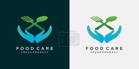 Illustration for Food care logo design template with spoon, fork and hand element - Royalty Free Image