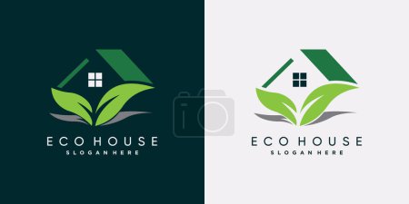 Illustration for Nature house logo design vector illustration with leaf element and green color - Royalty Free Image