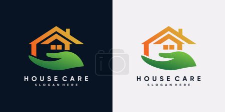 Illustration for House care logo design template with hand and creative concept - Royalty Free Image
