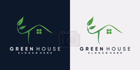 Illustration for Green house logo design template with leaf element and creative concept - Royalty Free Image
