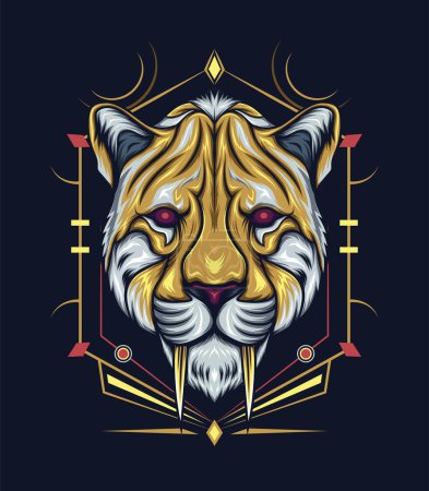 Illustration for Colorful Smilodon head sacred geometry. Saber tooth logo - Royalty Free Image