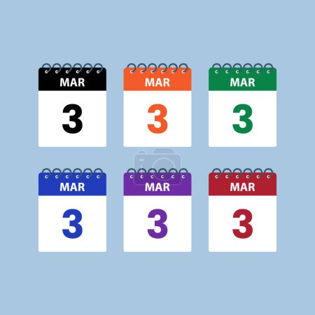 Téléchargez les illustrations : 3 mars rappel du calendrier. 3 mars Date Mois calendrier icône design. - en licence libre de droit