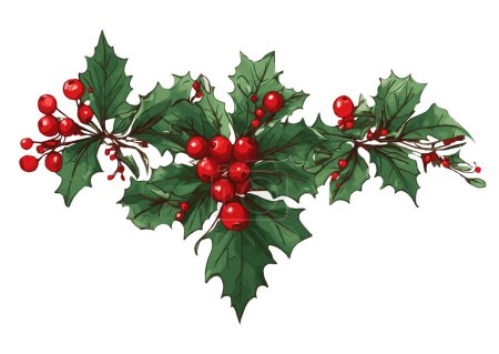 Téléchargez les illustrations : Décoration de Noël avec houx et baies rouges Image vectorielle - en licence libre de droit