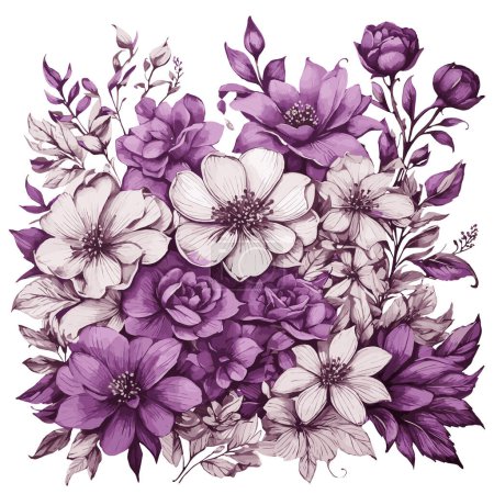 Niedliche lila Blumen Themen Clipart, Vintage-Stil 